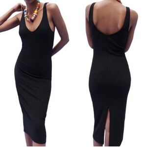 Zara black v neck midi dress